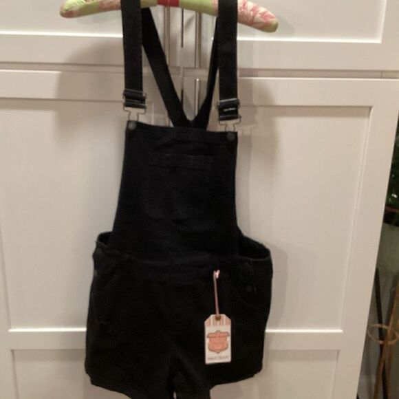 NWT Wax Jeans Shortalls Black Sz 1XL Distressed Stretch - Picture 3 of 12